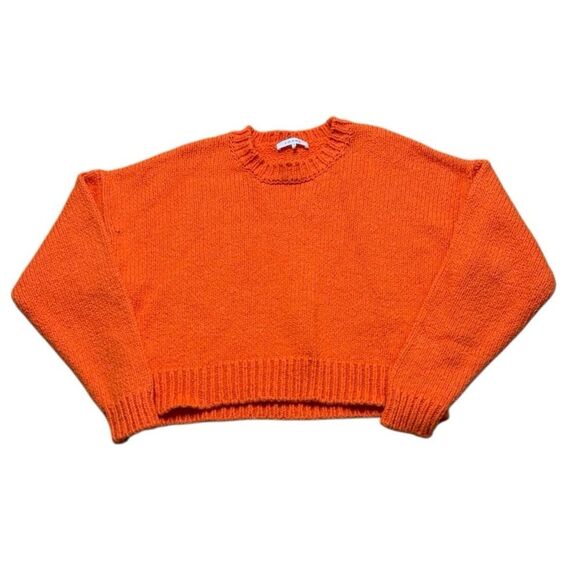 Frame Round Neck Cotton Knit Cropped Sweater Orange Large - Picture 2 of 8